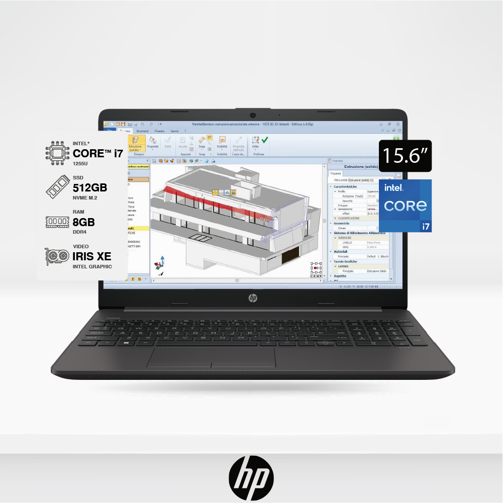 Laptop HP 250 G9 Intel Core i7-1255U 1.7Ghz, Ram 8GB, Disco SSD 512GB M.2 Pantalla 15.6" HD Antireflejo, Teclado numérico, Free DOS.