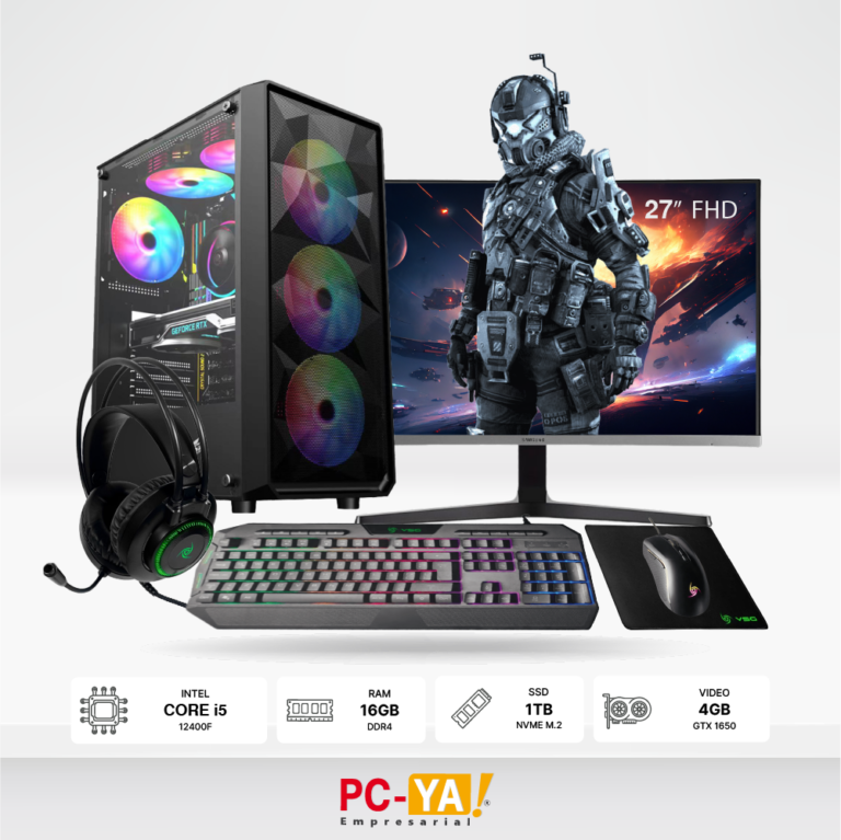 Computadora Gamer Core i5-12400F, RAM 16GB, SSD 1TB M.2, GTX 1650 4GB DDR6, Monitor 27"