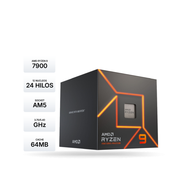 Procesador AMD Ryzen 9 7900 3.7/5.4GHz, 12-Core, AM5, 65W. AMD Radeon Graphics.