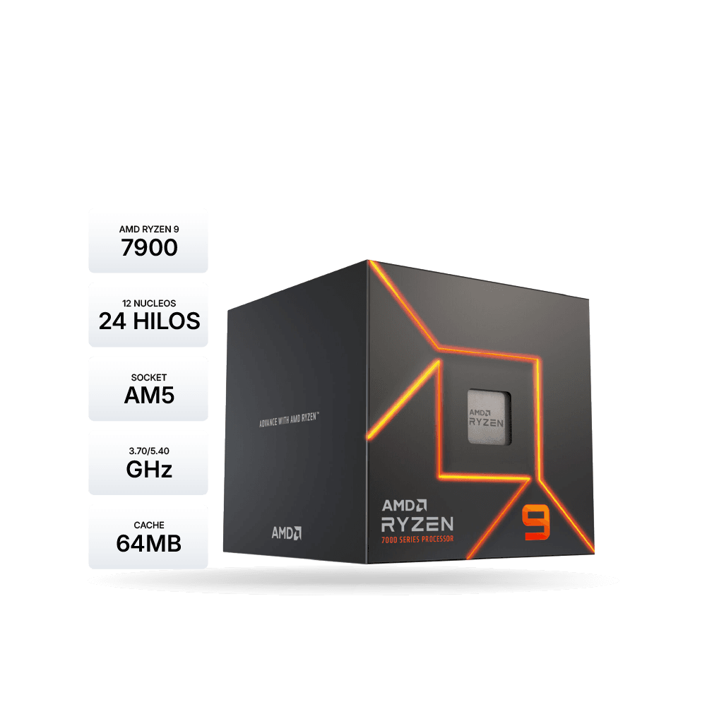 Procesador AMD Ryzen 9 7900 3.7/5.4GHz, 12-Core, AM5, 65W. AMD Radeon Graphics.