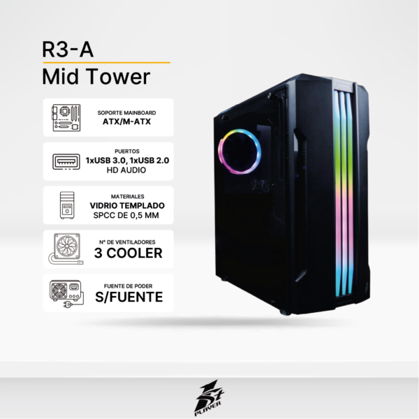 CASE GAMING 1ST PLAYER R3-A RGB ATX S/F