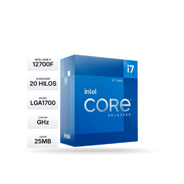 Procesador Intel Core i7-12700F 1.60/4.90GHz, 8 core, 25MB Caché, LGA1700, 180W.