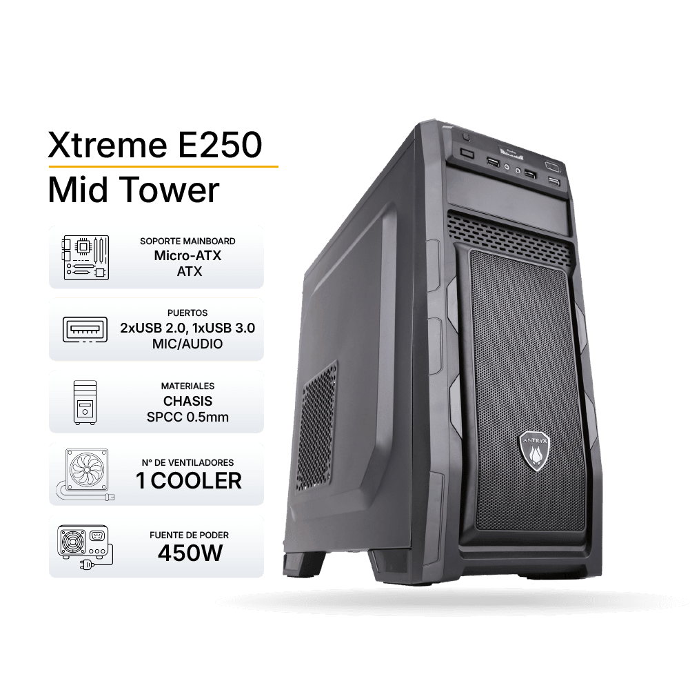 Case Antryx Xtreme E250 PLUS Fuente 450W (AC-XE250PKN-450CPR1)