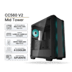 Case Gaming DeepCool CC560 V2 Negro, ARGB, ATX, 4 Cooler 120mm, Soporta Fan de hasta 2x140mm, Vidrio Templado