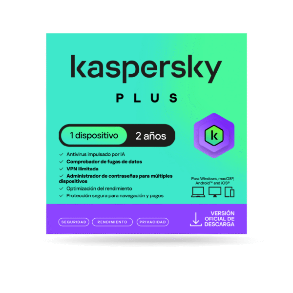 Antivirus kaspersky PLUS / 1 dispositivo / 2 años / Descarga digital, ESD