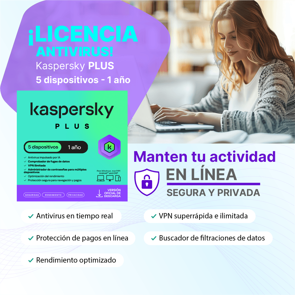 Antivirus kaspersky PLUS / 5 dispositivos / 1 año / Descarga digital, ESD