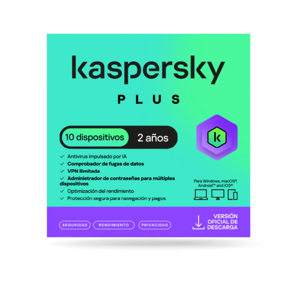 Antivirus kaspersky PLUS / 10 dispositivos / 2 años / Descarga digital, ESD
