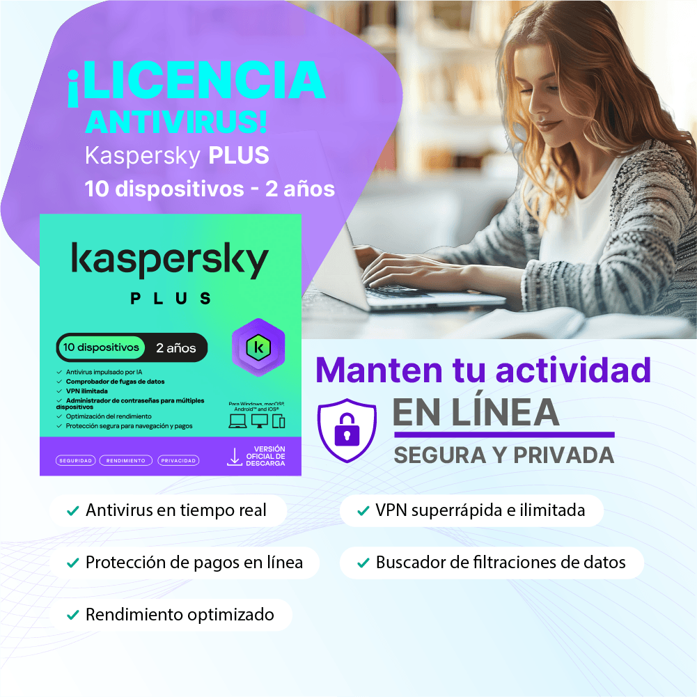 Antivirus kaspersky PLUS / 10 dispositivos / 2 años / Descarga digital, ESD
