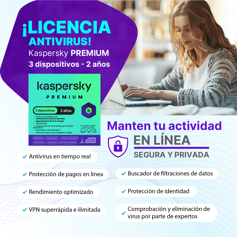 Antivirus kaspersky PREMIUM / 3 dispositivos / 2 años / Descarga digital, ESD