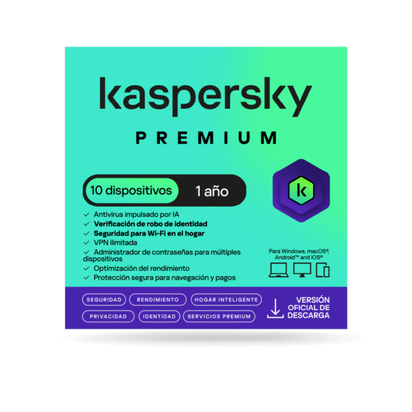 Antivirus kaspersky PREMIUM / 10 dispositivos / 1 año / Descarga digital, ESD