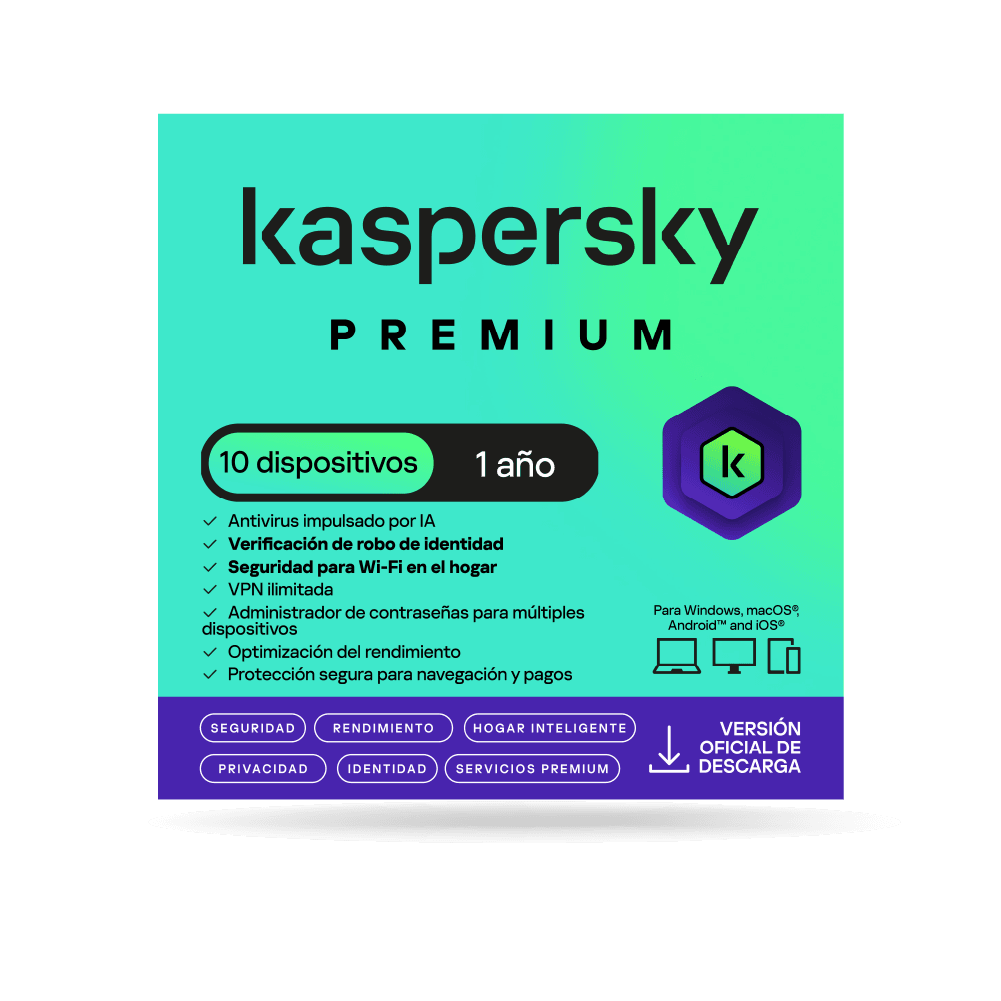 Antivirus kaspersky PREMIUM / 10 dispositivos / 1 año / Descarga digital, ESD