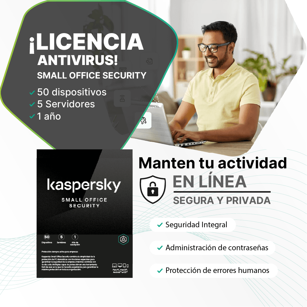 Antivirus Kaspersky Small Office Security 8, digital ESD (50 dispositivos + 5 Server) 1 AÑO