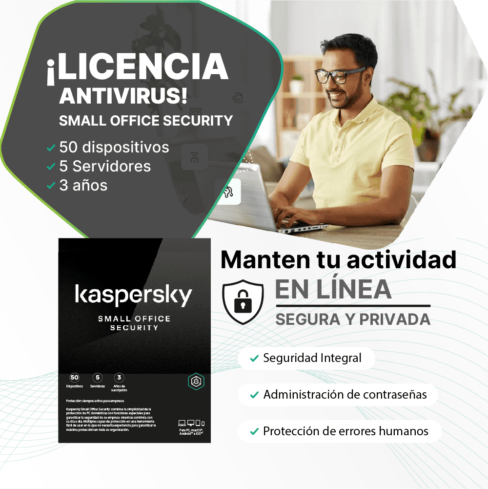 Antivirus Kaspersky Small Office Security 8, digital ESD (50 dispositivos + 5 Server) 3 AÑOS
