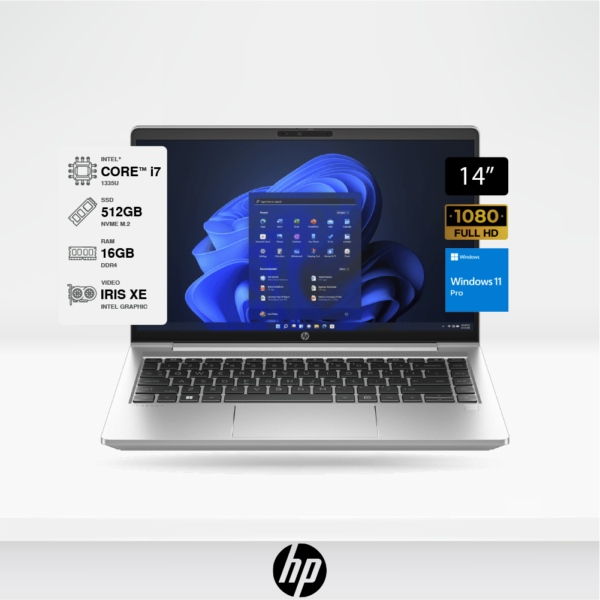 Laptop HP ProBook 14" Intel Core i7 I7-1335U - 512GB SSD M.2 - Ram 16gb DDR4, Windows 11 Pro 64-bit.