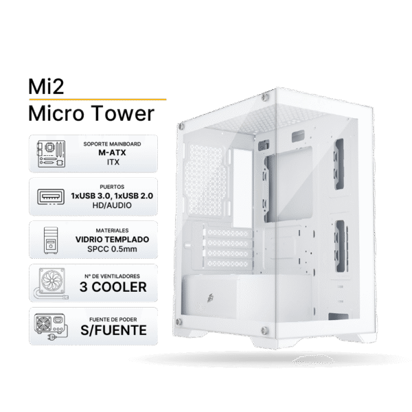 Case Gaming 1ST PLAYER MI2 (BLANCO) 3 Cooler ARGB, Soporta Fan de hasta 2x120mm, Sin Fuente.