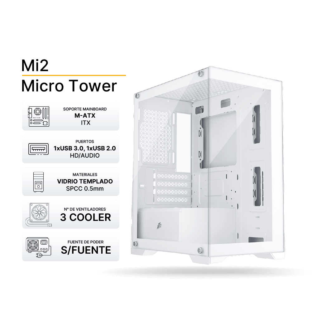 Case Gaming 1ST PLAYER MI2 (BLANCO) 3 Cooler ARGB, Soporta Fan de hasta 2x120mm, Sin Fuente.