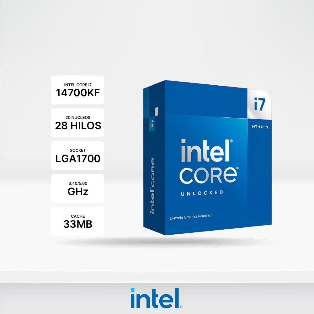 Procesador Intel Core i7-14700KF 3.4GHz / 5.6GHz, LGA1700, 33MB Caché, 125 W