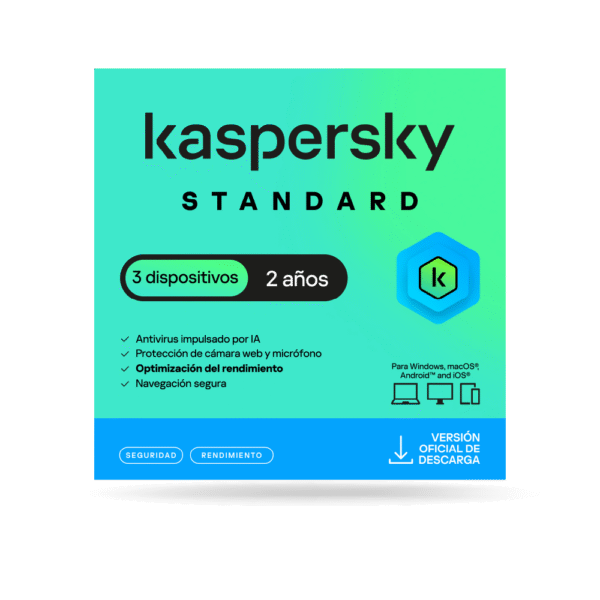Antivirus Kaspersky STANDARD / 3 dispositivos / 2 años / Descarga digital, ESD
