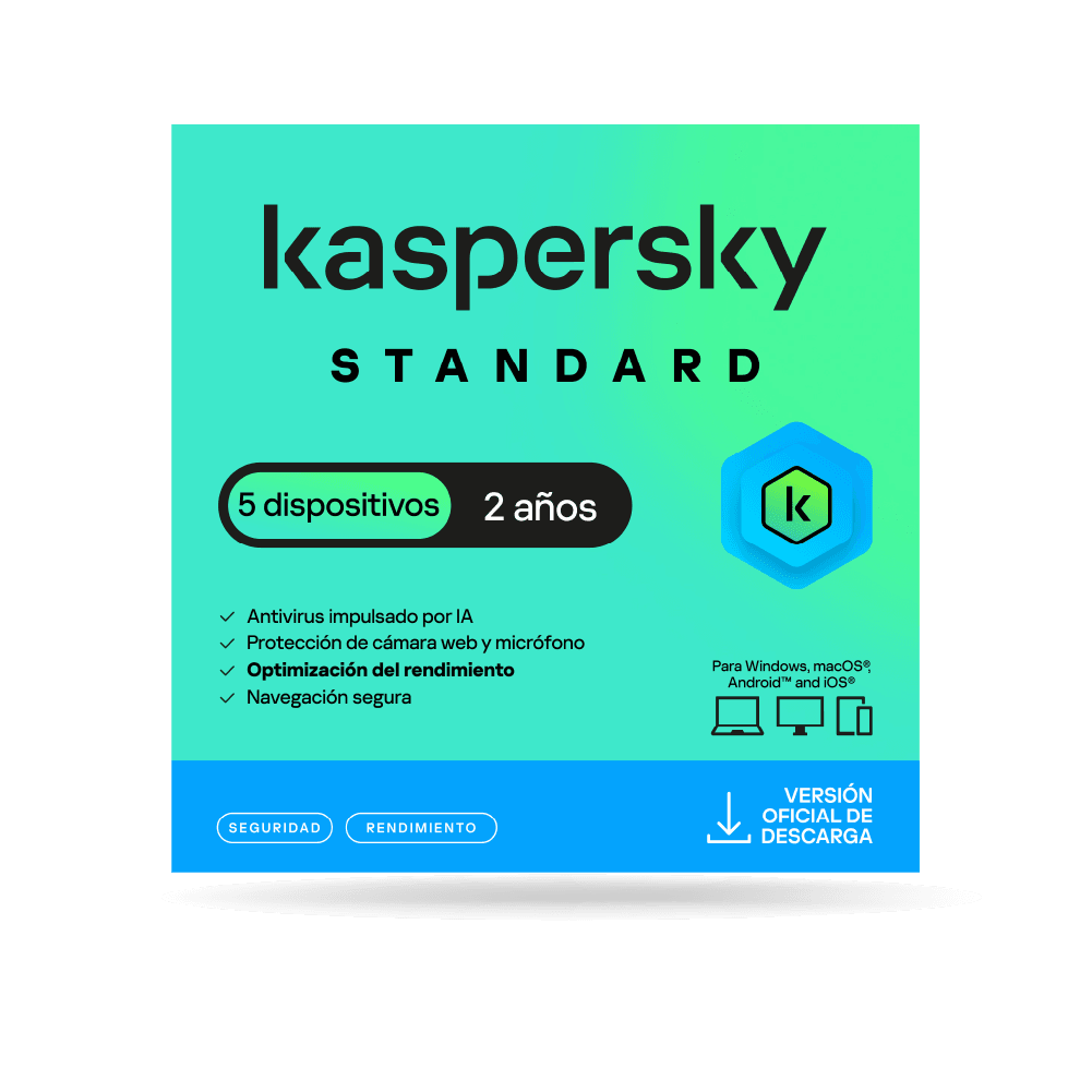 Antivirus Kaspersky STANDARD / 5 dispositivos / 2 años / Descarga digital, ESD