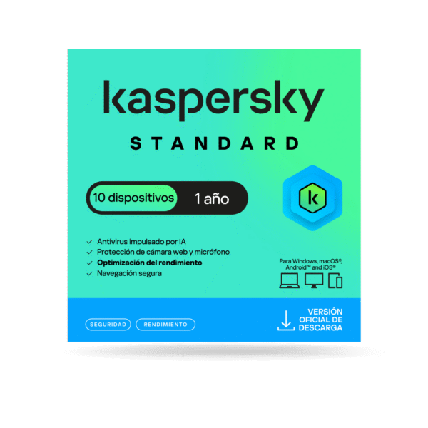 Antivirus Kaspersky STANDARD / 10 dispositivos / 1 año / Descarga digital, ESD