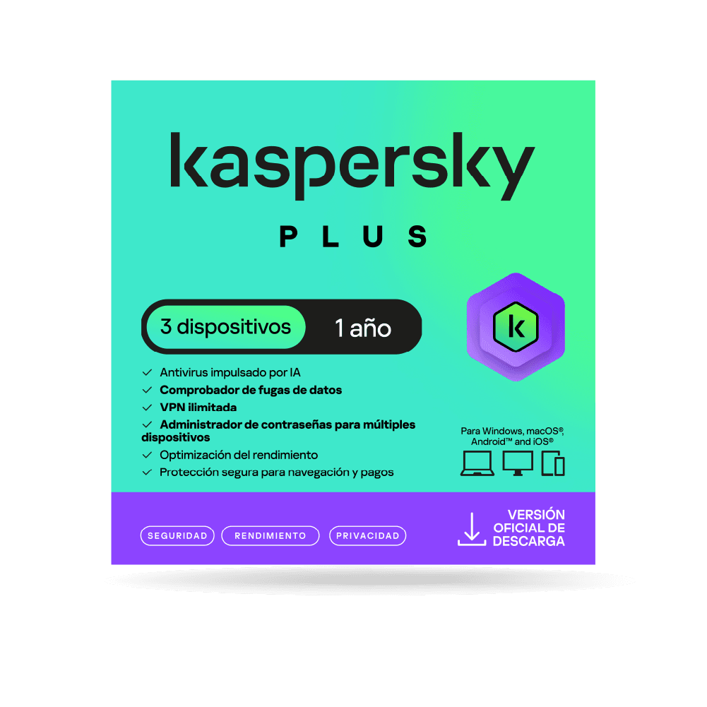 Antivirus kaspersky PLUS / 3 dispositivos / 1 año / Descarga digital, ESD