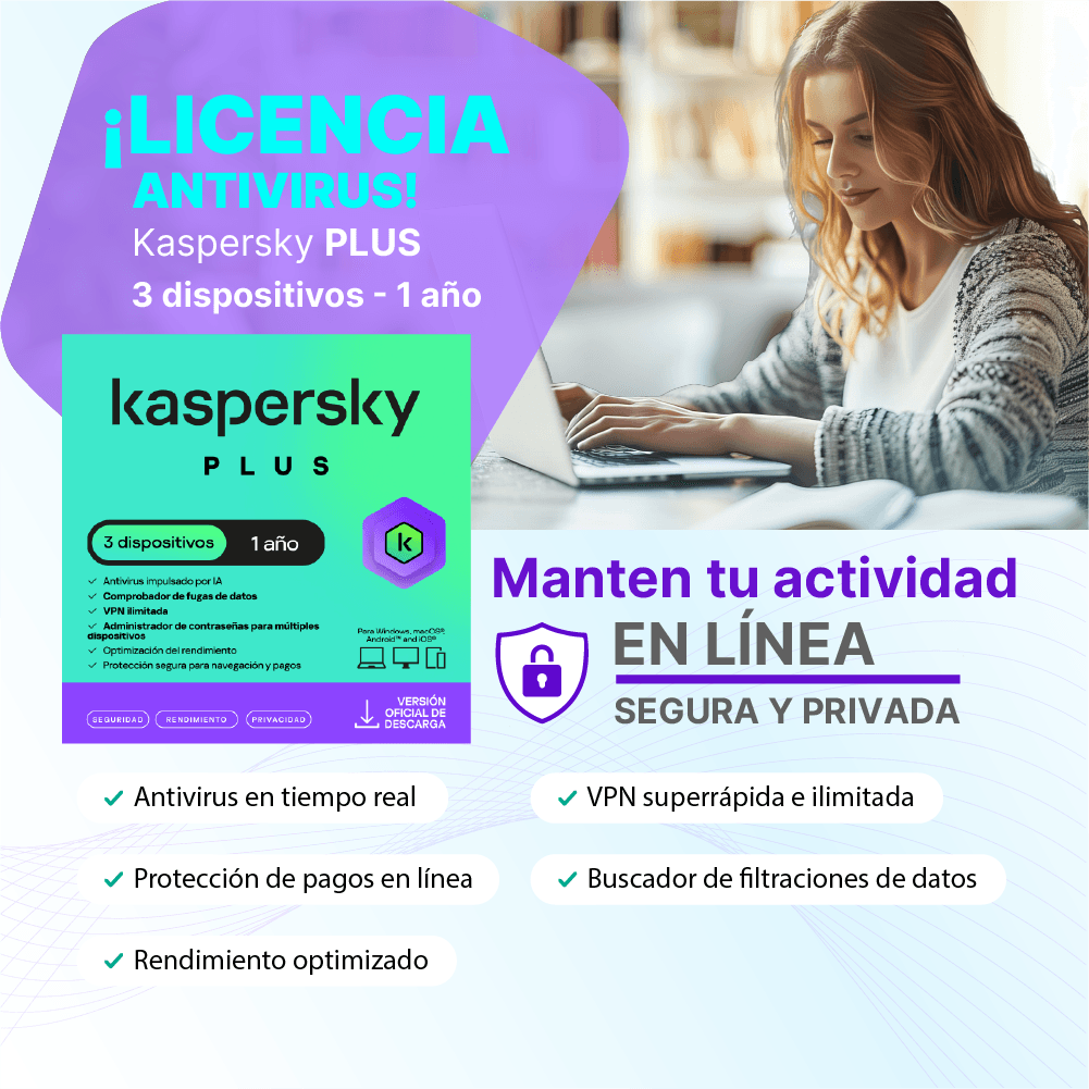 Antivirus kaspersky PLUS / 3 dispositivos / 1 año / Descarga digital, ESD