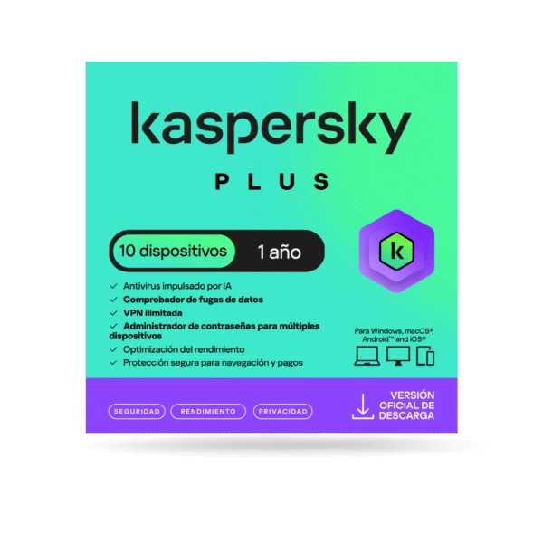 Antivirus kaspersky PLUS / 10 dispositivos / 1 año / Descarga digital, ESD