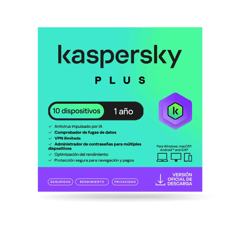 Antivirus kaspersky PLUS / 10 dispositivos / 1 año / Descarga digital, ESD