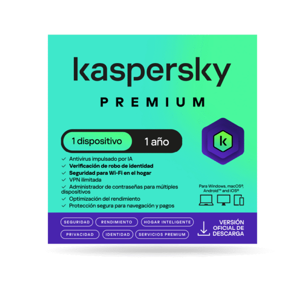 Antivirus kaspersky PREMIUM / 1 dispositivo / 1 año / Descarga digital, ESD