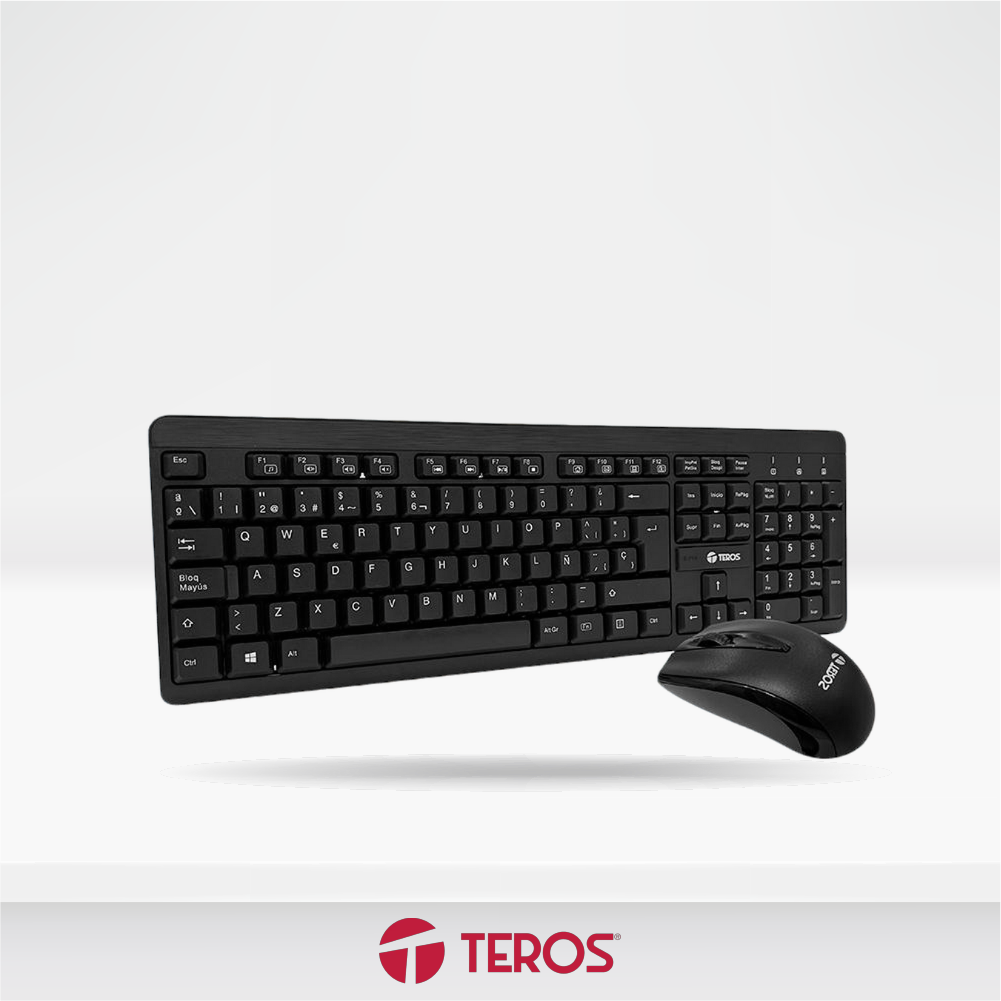 Kit Teros Inalambrico Multimendia Teclado + Mouse TE-4061N, 2.4GHz, Receptor nano USB, Negro.