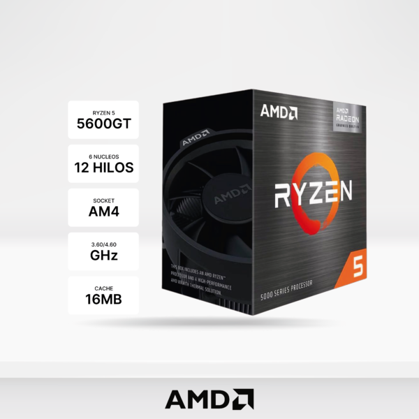 Procesador AMD Ryzen 5 5600GT 3.6GHZ / 4.6GHZ, CACHÉ 16MB, 6CORE, AM4, GRAPHICS RADEON , 65W.