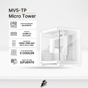 Case Gaming 1ST PLAYER MV5-TP (Blanco) 3 Cooler ARGB, Soporta Fan de hasta 2x120mm, Sin Fuente.