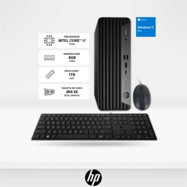 CPU HP ProDesk 400 SFF Intel i7-12700, 8GB, SSD 1TB, Teclado y Mouse HP, DVD Optico, Windows 11Pro.8B3C3LS.