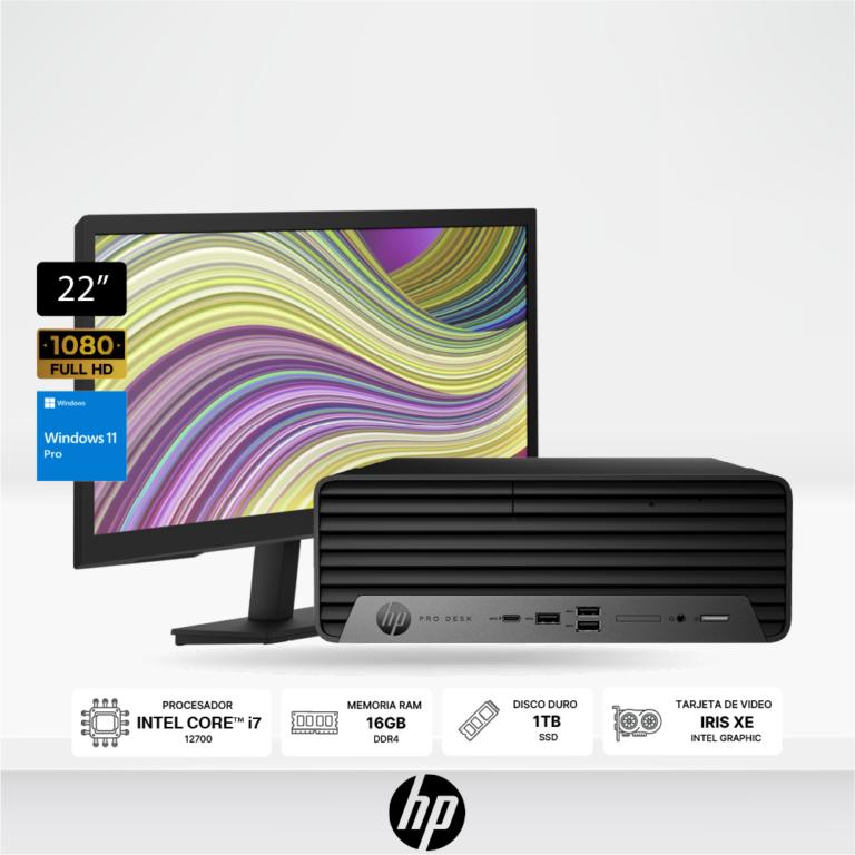 Computadora HP ProDesk 400 SFF, Intel Core Intel i7 12700, 16GB RAM, 1TB SSD,P22 21.5" FHD, Windows 11 Pro