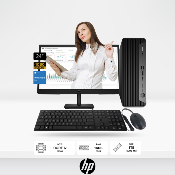 Computadora HP ProDesk 400 SFF, Intel Core Intel i7 12700, 16GB RAM, 1TB SSD,P24V 23.8" FHD, Windows 11 Pro