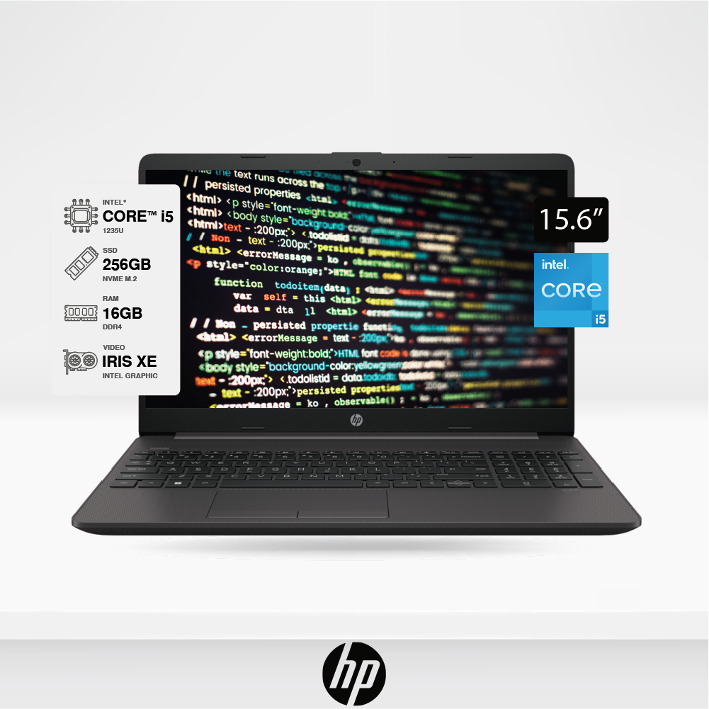 Laptop hp 250 G9 15.6" HD intel core i5 1235U, Ram 16GB DDR4, Disco SSD 256GB, Freedos