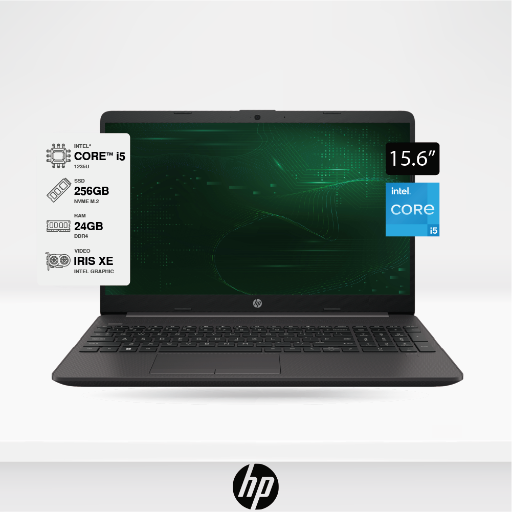 Laptop hp 250 G9 15.6" HD intel core i5 1235U, Ram 24GB DDR4, Disco SSD 256GB, Freedos