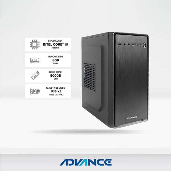 PC ADVANCE Visson VM1460, Intel Core I5-12450H, Ram 8GB DDR4, Disco Solido M.2 500GB, WiFi, 2xHDMI, 1xDP.