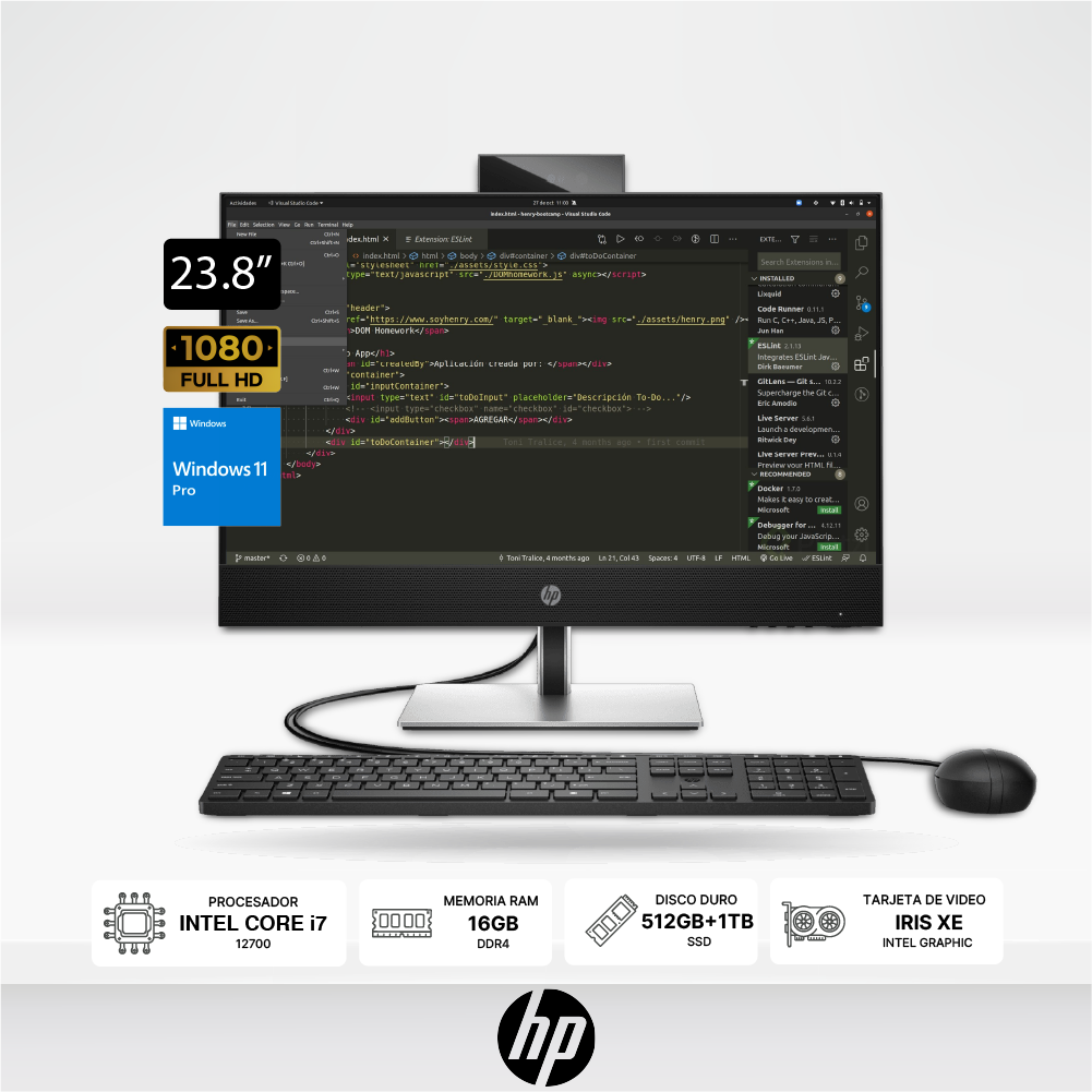 Pc AIO HP ProOne 440 G9, 23.8" FHD Intel i7-12700 RAM 16GB, SSD 512GB+SSD1TB, DVD, Windows 11Pro