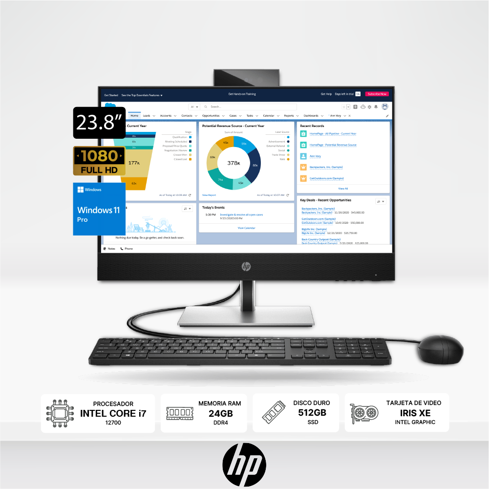 PC AIO HP ProOne 440 G9, 23.8" FHD Intel i7-12700 RAM 24GB, SSD 512GB, DVD, Windos 11Pro.