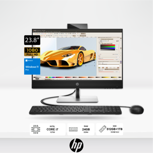 PC AIO HP ProOne 440 G9 23.8" FHD Intel i7-12700 RAM 24GB, SSD 512GB+SSD1TB, DVD, Windows 11Pro.