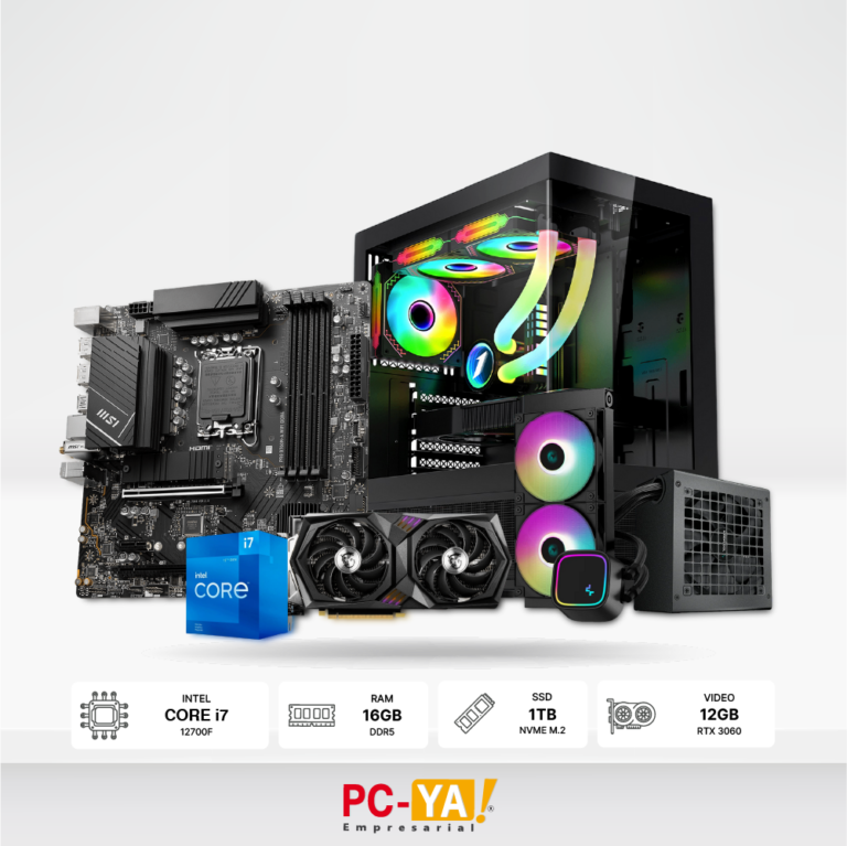 PC INTEL CORE i7-12700F, 16GB, 1TB SSD,Video RTX 3060, Enfriamiento Liquido LE520, Fuente de Poder PK750D 750W Case Gaming 1ST PLAYER