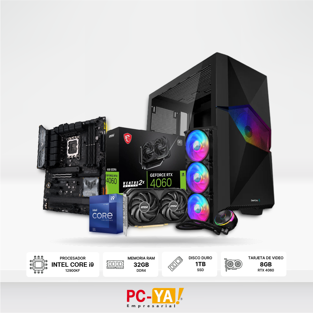 PC i9-12900KF, 32GB, 1TB, RTX 4060 8GB, Enfriamiento Liquido Cooler Master MASTERLIQUID PL360, Case Gamer DeepCool 1000W 80 Plus Gold