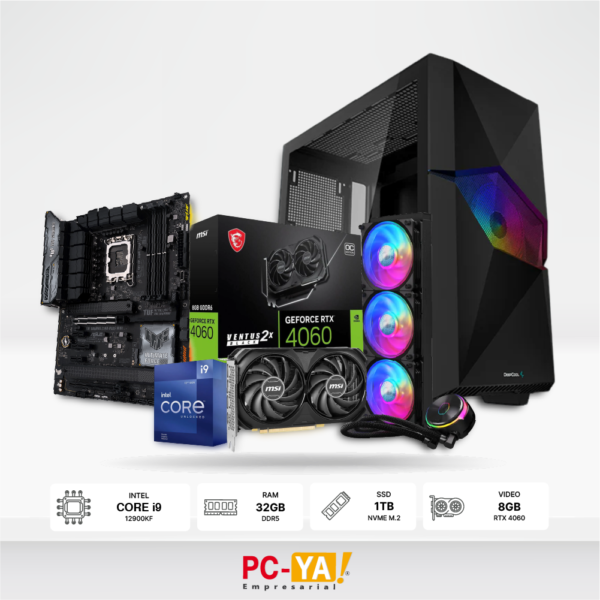 PC i9-12900KF, 32GB, 1TB, RTX 4060 8GB, Enfriamiento Liquido Cooler Master MASTERLIQUID PL360, Case Gamer DeepCool 1000W 80 Plus Gold