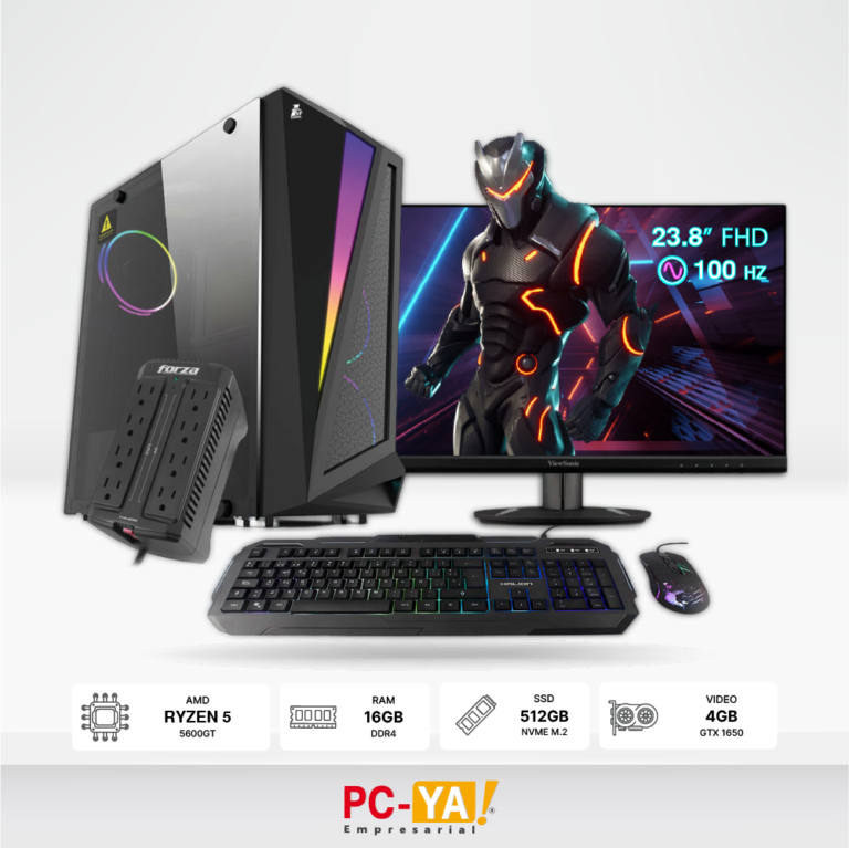 PC Ryzen 5 5600GT, 16GB, 512GB,GTX 1650 4GB, CASE Gaming 500W 80 Plus Bronze, Monitor ViewSonic 23.8, KIT Gamer Halion, Estabilizador