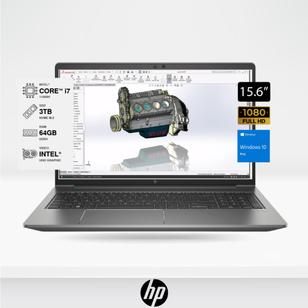 Laptop HP Workstation ZBook Power G8, i7 11850H, Ram 64GB DDR4, SSD 3TB M.2, 15.6" FHD, Teclado Retroiluminado, Windows 10 pro.