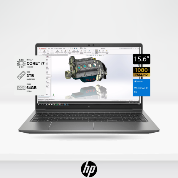 Laptop HP Workstation ZBook Power G8, i7 11850H, Ram 64GB DDR4, SSD 3TB M.2, 15.6" FHD, Teclado Retroiluminado, Windows 10 pro.