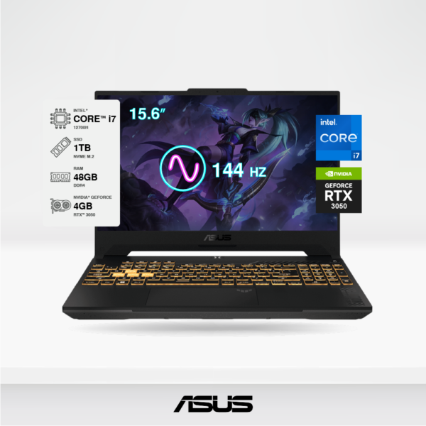 Laptop ASUS TUF Gaming F15 Intel i7-12700H, 48GB DDR4, SSD 1TB, 15.6 FHD 144hz, RTX 3050 4GB, FreeDOS