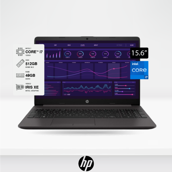 Laptop HP 250 G9, 15.6", Intel Core i7-1255U, Ram 48GB, Disco solido M.2 512GB, FreeDOS