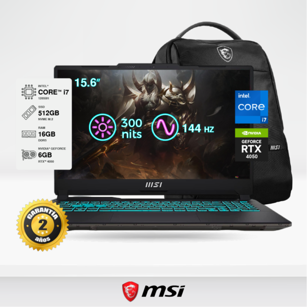 Laptop MSI Gaming Cyborg 15 A12VE 15.6" FHD 144Hz, Core i7-12650H, 16GB DDR5, SSD M.2 512GB, RTX 4050 6GB GDDR6, FreeDos + Mochila MSI